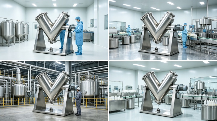 V-shaped powder blender used in pharmaceutical food chemical and cosmetic production lines