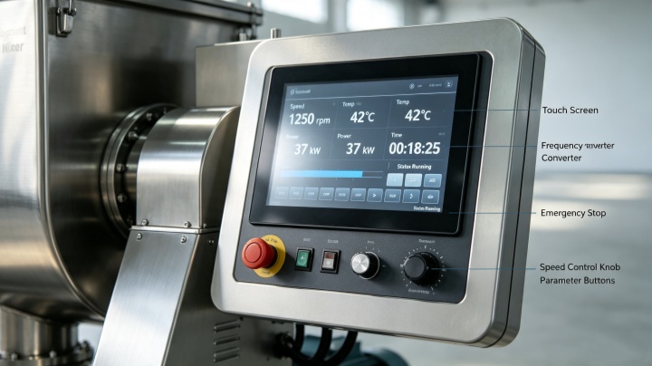 Variable frequency drive control panel of Chemical Pigment Dedicated Mixer with speed and temperature display