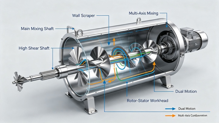 Close-up of high-shear rotor-stator mixing head for chemical pigment dispersion