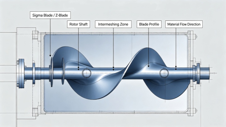Sigma blade design for high-viscosity silicone rubber thermal mixer