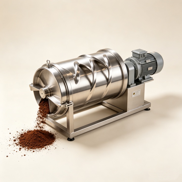 Food-grade coffee powder mixer with stainless steel construction for hygienic blending in instant coffee production.