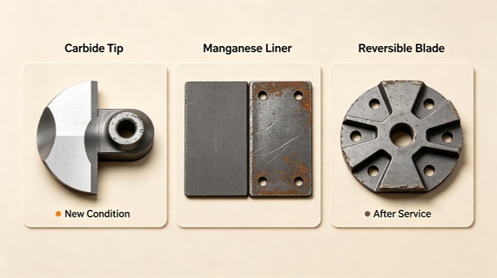 Wear-resistant tungsten carbide tipped paddles and manganese steel lining for twin shaft paddle mixer used in abrasive foundry sand