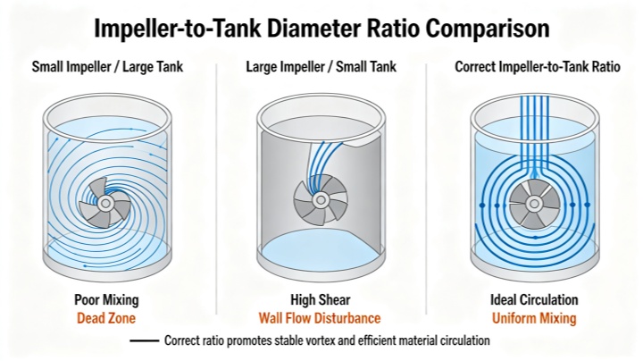 Proper blade-to-tank ratio for optimal toroidal flow pattern in high-speed dispersing mixer