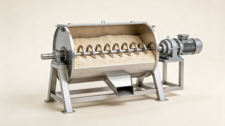 Optimal fill level 40 to 70 percent volume in horizontal ribbon blender trough