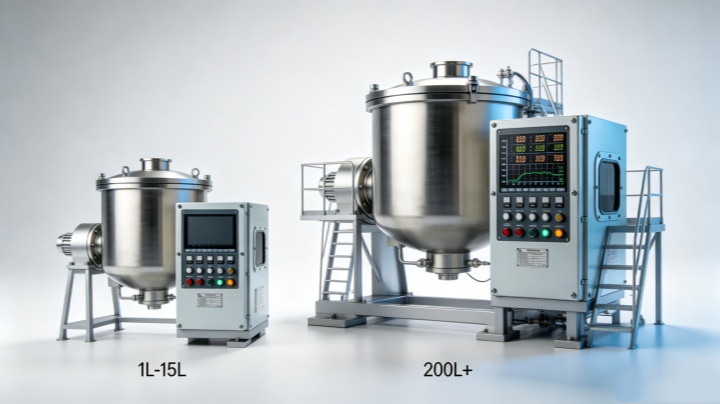 Small lab scale rubber mixer vs large industrial production thermal mixer size comparison