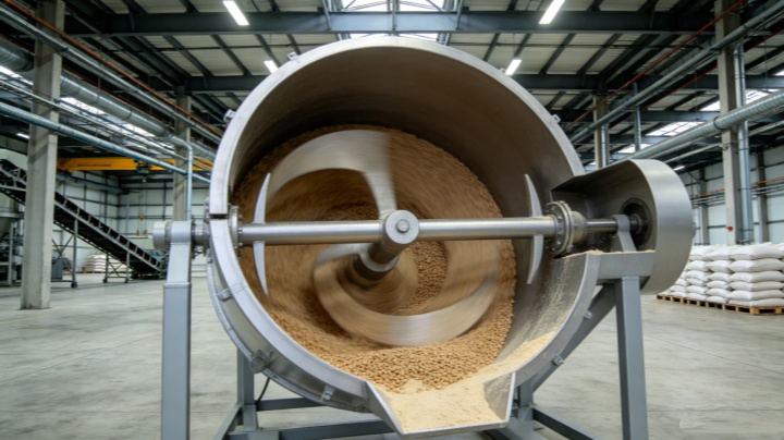 low speed ribbon agitator inside yeast powder feed mixer for gentle blending